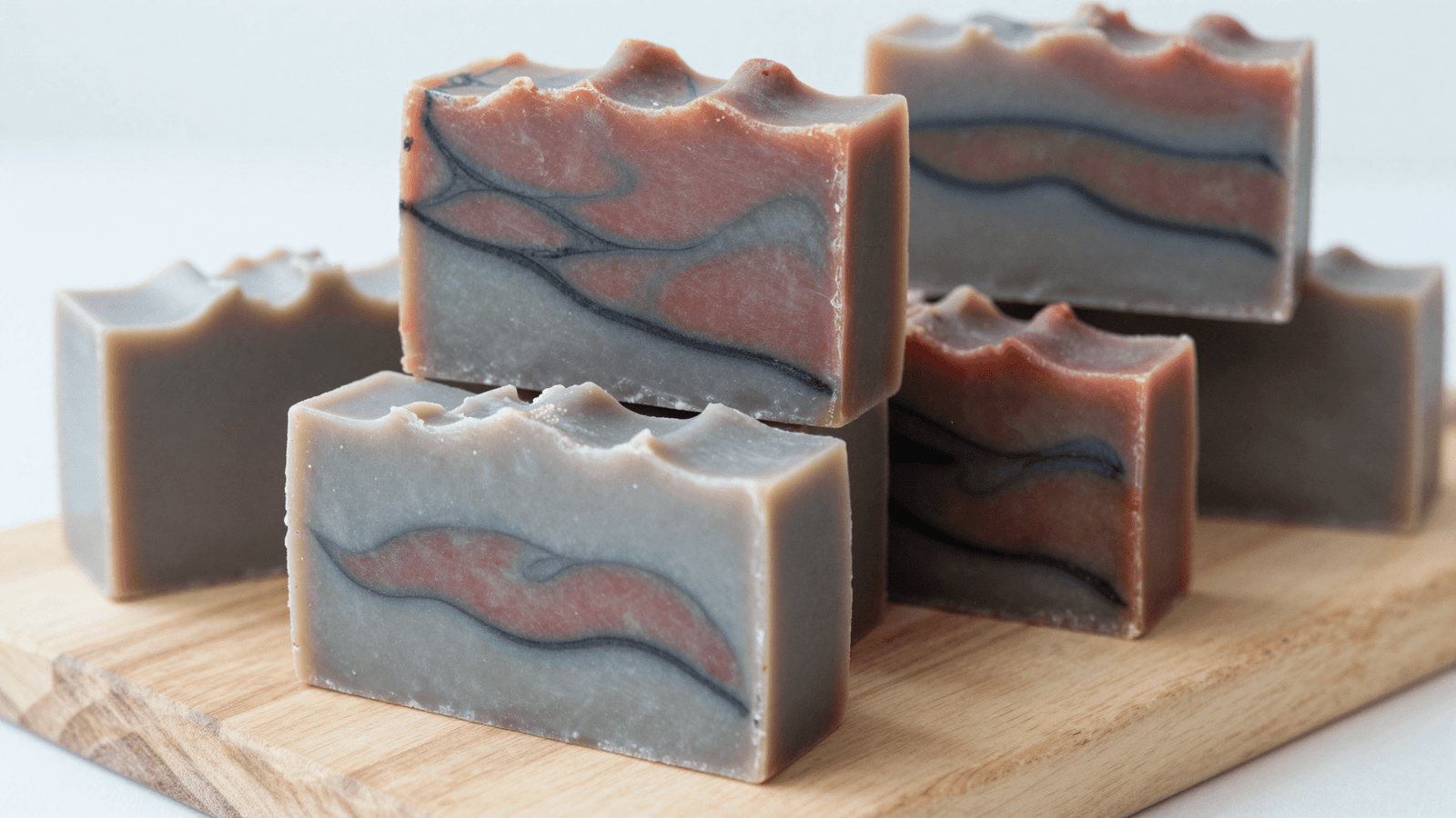 Sabonetes rusticos de argilas e dolomita em cold process empilhados