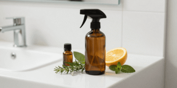 Spray bloqueador de odor sanitario caseiro em frasco spray com oleos essenciais e citricos