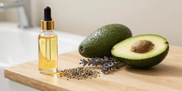 Reparador de pontas caseiro em frasco conta-gotas com abacate, jojoba e lavanda
