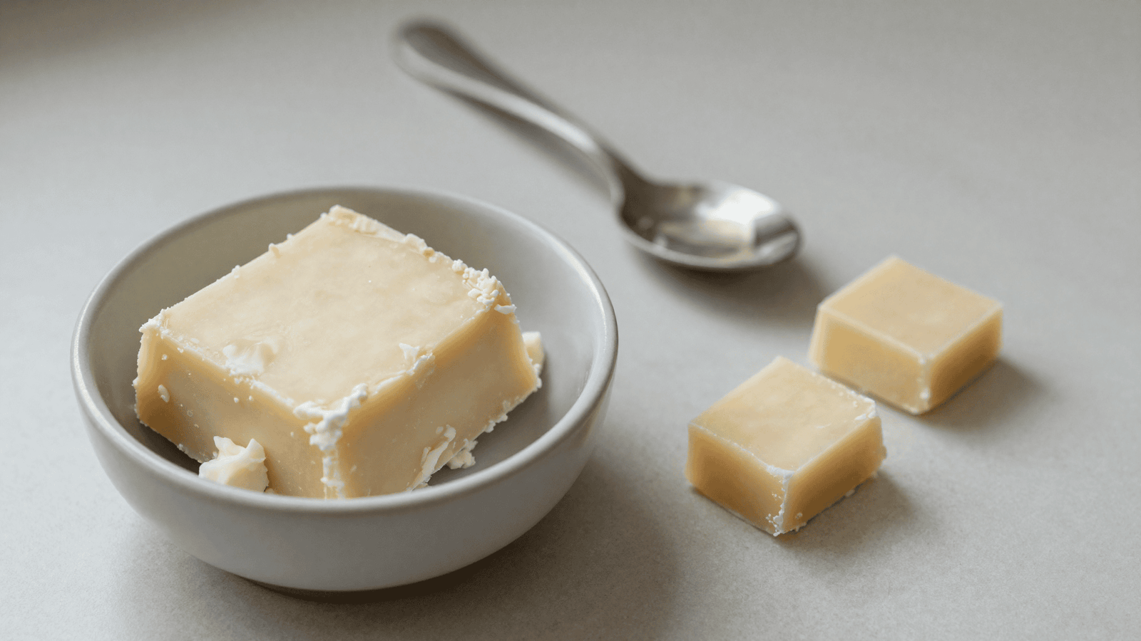 Manteiga de karité, cera vegetal e óleo de coco para a receita de lip balm vegano