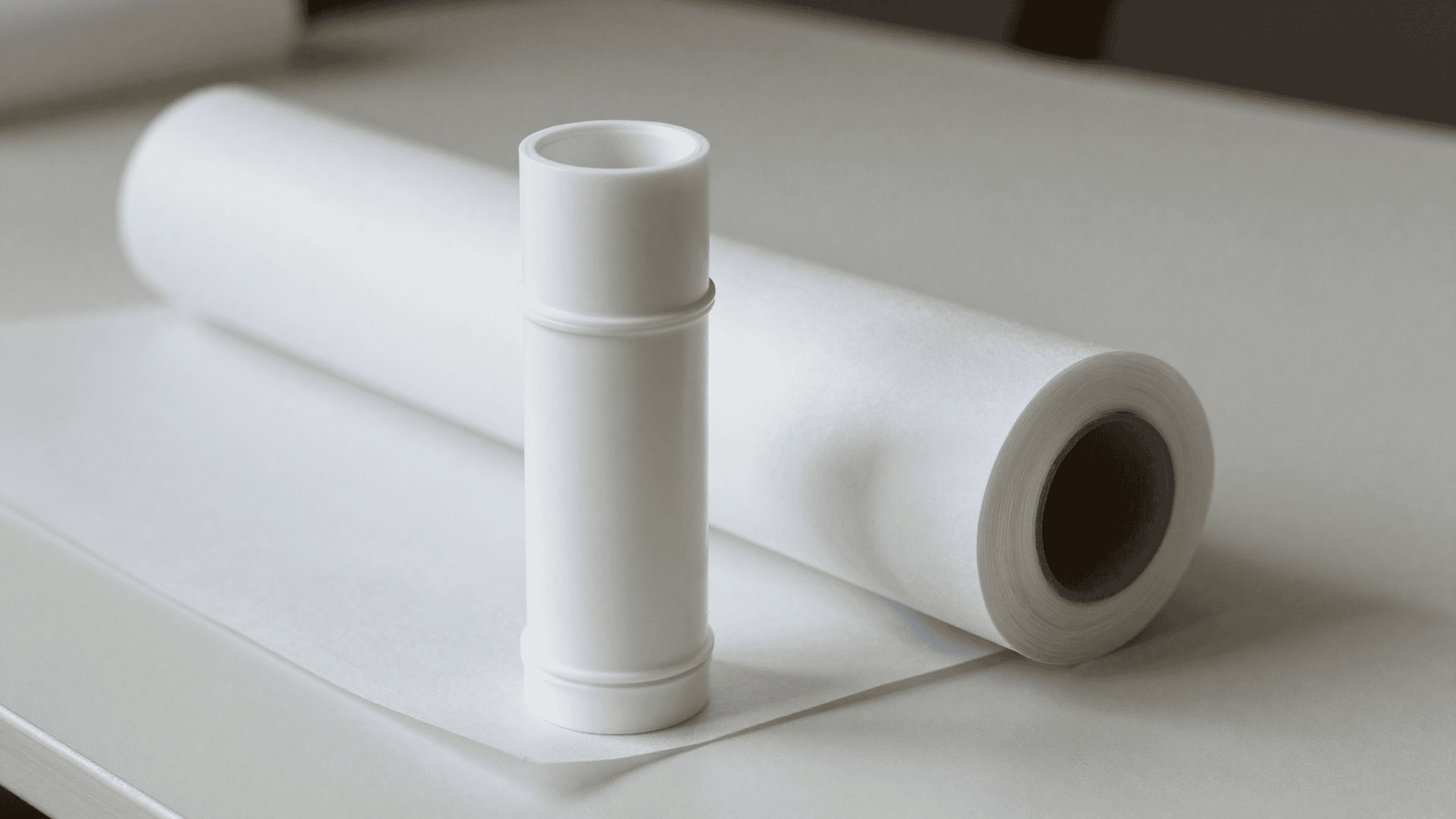 Cano de PVC forrado com papel manteiga em pé, pronto para servir de molde de sabonete